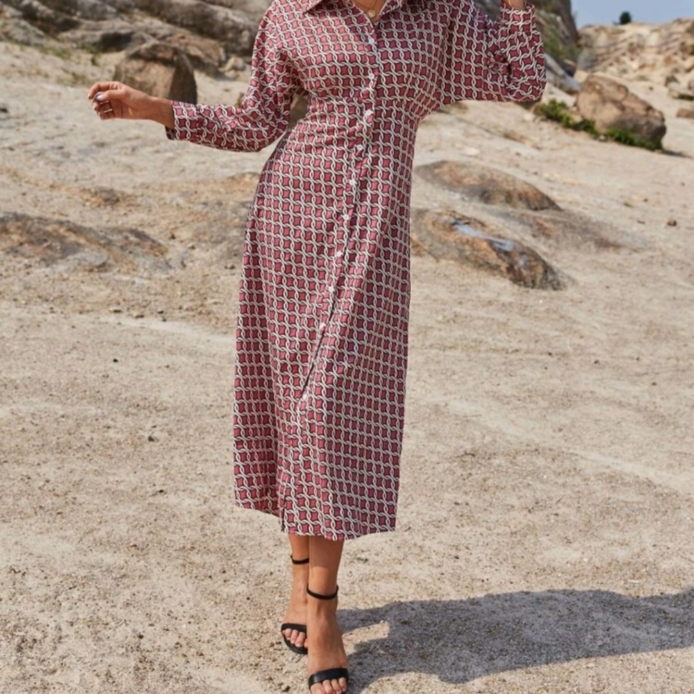 Shein allover print button detail shirt dress